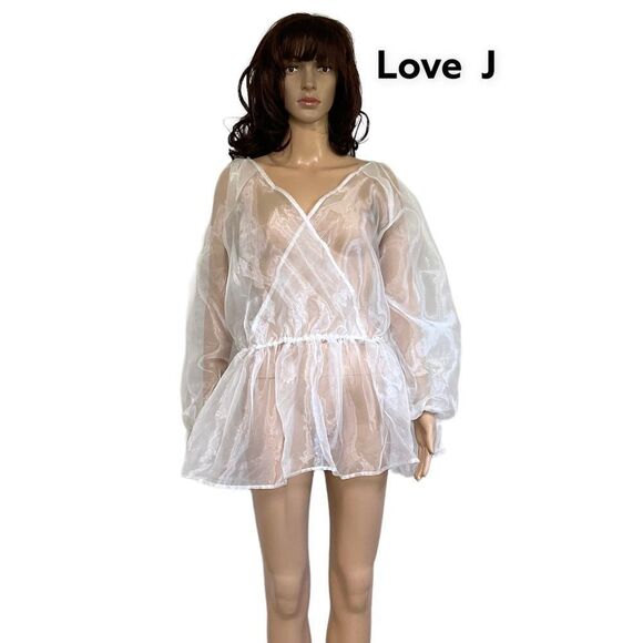 NEW Love J white organza sheer faux wrap peplum top blouse XL - Picture 3 of 13